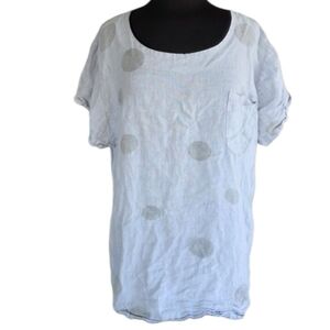 Pure Venice Linen Large Italian Top Coastal Women's Light Gray Polka Dot Tunic